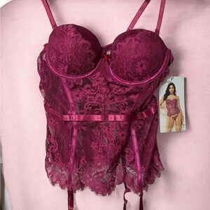 Lace Bustier Corset in Deep Berry with Adjustable Straps